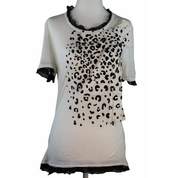 Valentino Red black&white leopard printbow shirt